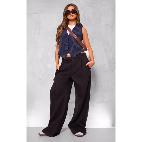 Black Pintuck Fleeceback Tailored Sweatpants