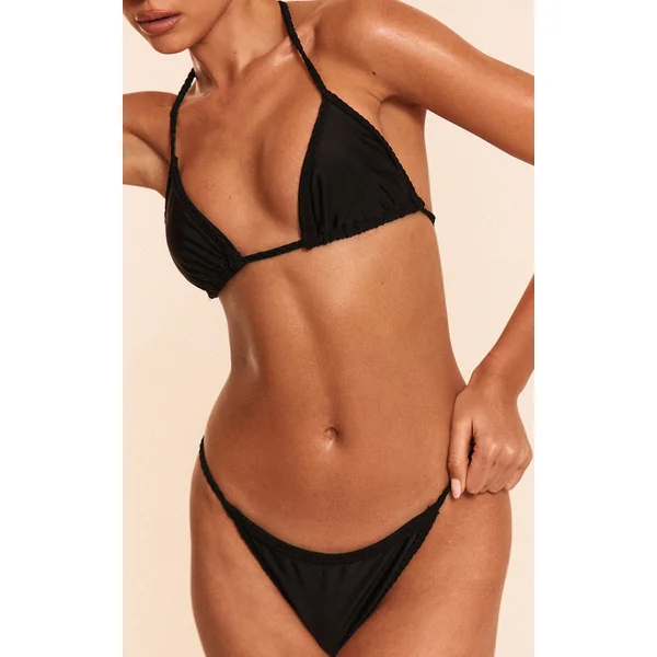 Black Plait Binding Tanga Bikini Bottoms