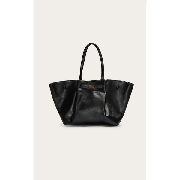 Black Pleated Pu Tote Bag