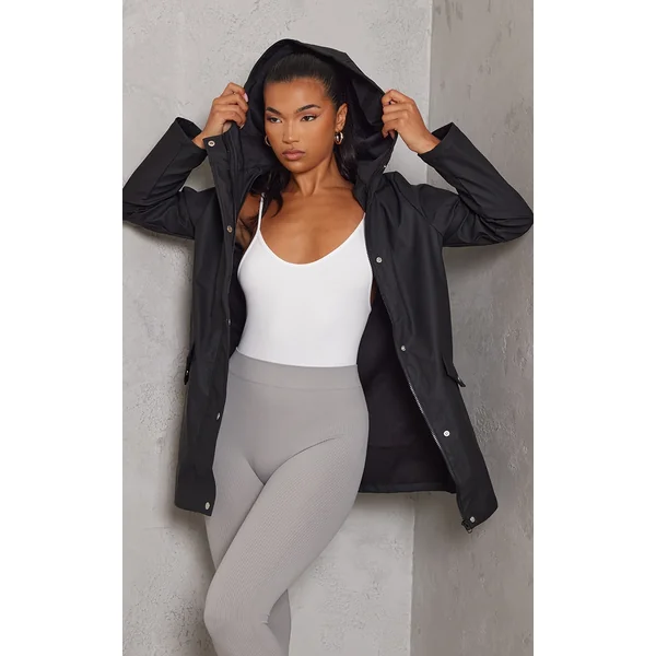 Black Pocket Front Waterproof Rain Mac