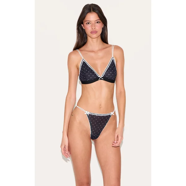 Black Polka Dot Mesh Triangle Lingerie Set