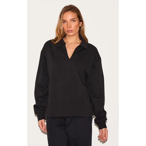 Black Premium Collared Oversized Sweatshirt