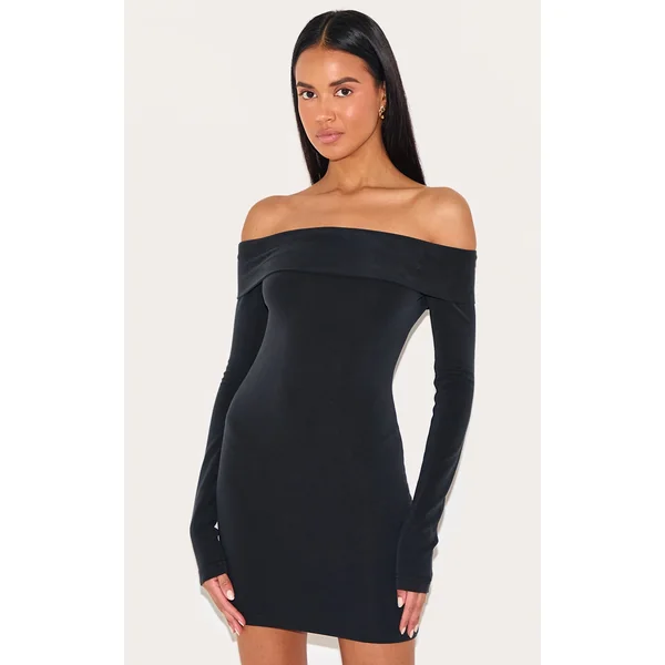 Black Premium Contour Bardot Bodycon Dress