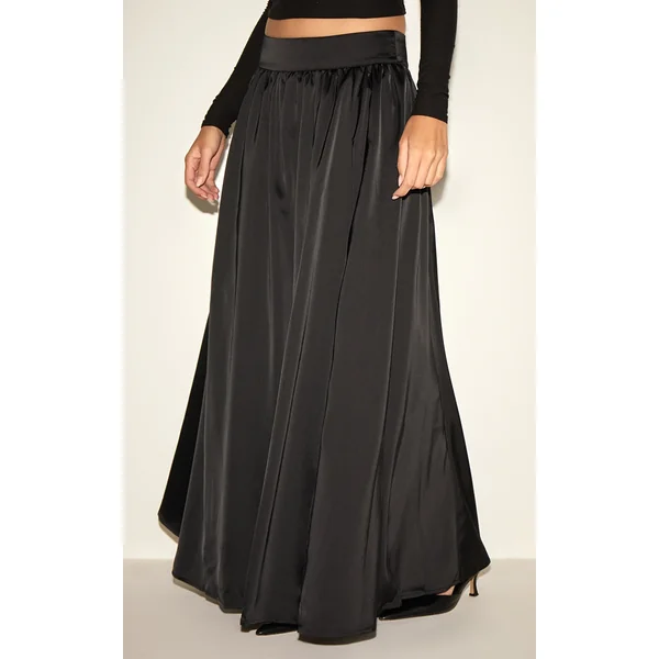 Black Premium Heavy Satin Maxi Skirt