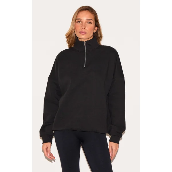 Black Premium High Neck Quarter Zip Oversized Sweatshirt