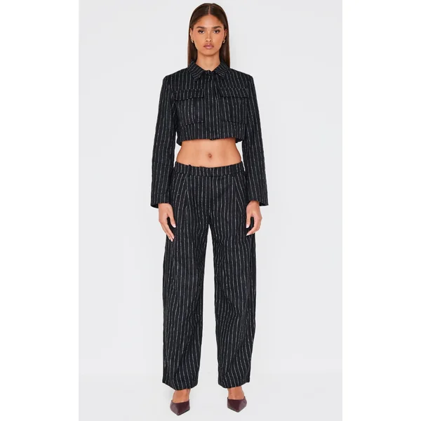 Black Premium Pinstripe Wide Leg Pants