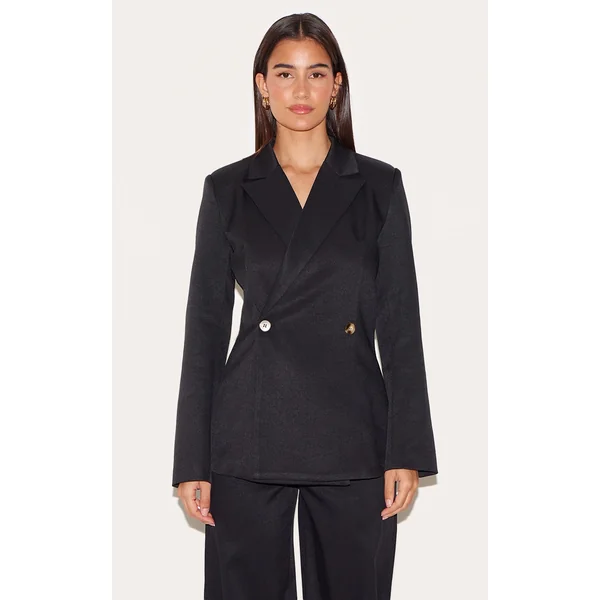 Black Premium Tailored Woven Cinched Waist Fitted Blazer