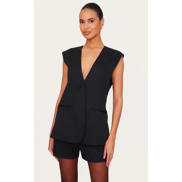 Black Premium Tailored Woven Longline Vest