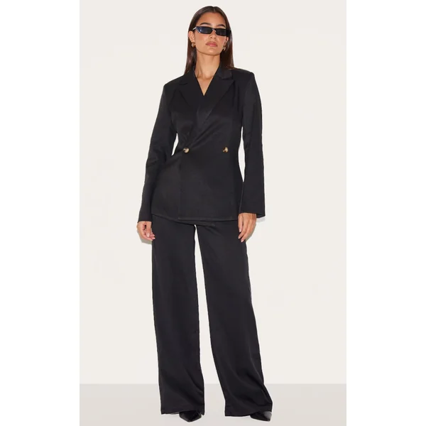 Black Premium Tailored Woven Wide Leg Pants