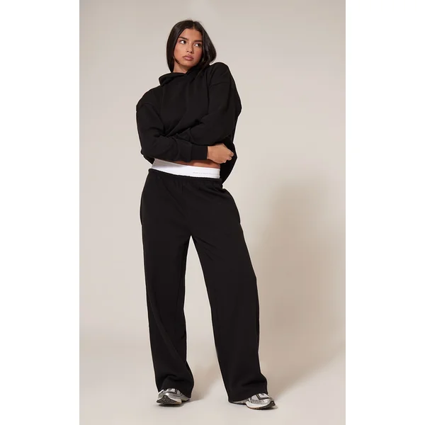 Black Premium Thin Waistband Straight Leg Sweat Sweatpants
