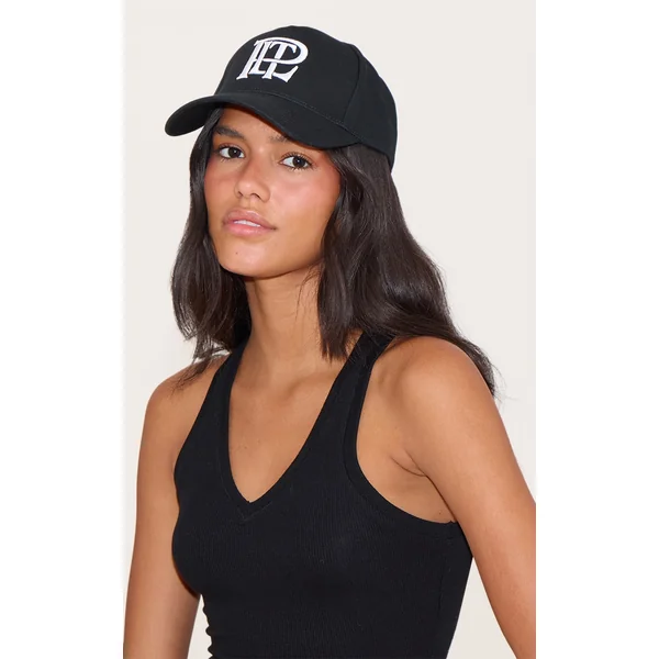 Black Pretty Little Thing White Embroidered Cap