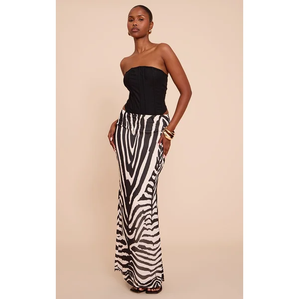 Black Print Chiffon Maxi Skirt
