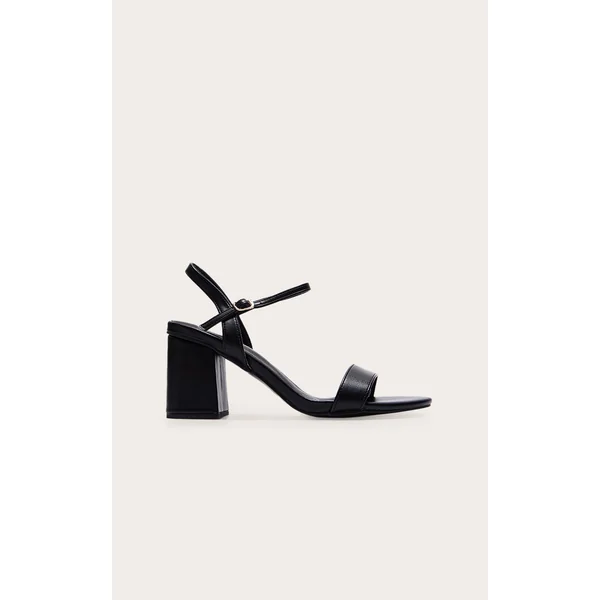 Black PU Basic Strap Detail Low Heeled Sandals