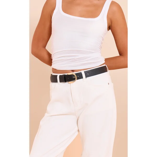 Black Pu Curved D-ring Gold Buckle Belt