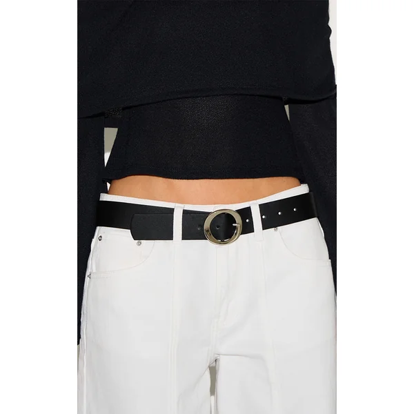 Black Pu Curved O-ring Silver Buckle Belt
