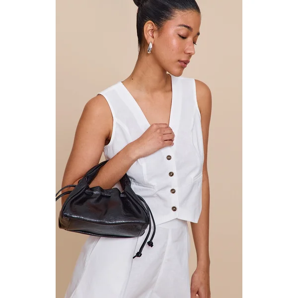 Black PU Drawstring Mini Bag