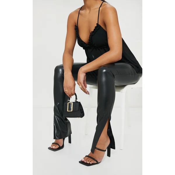 Black PU Extreme Square Toe Twin Strap Mule High Heels