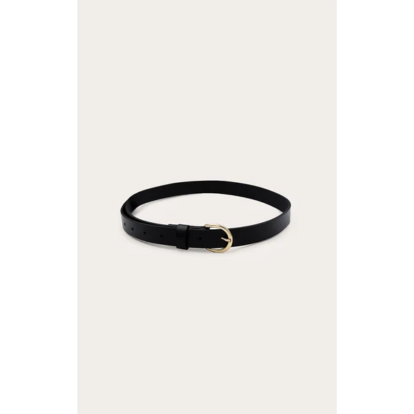 Black Pu Gold Crescent Buckle Skinny Belt
