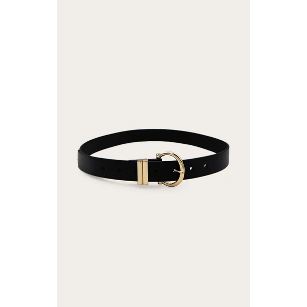 Black PU Gold Horseshoe Buckle Belt