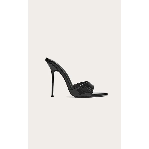 Black Pu Patent Point Toe Wide Fit Stiletto Heeled Mules