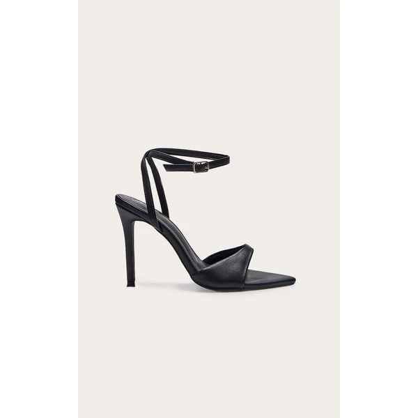 Black PU Point Toe High Stiletto Heeled Sandals