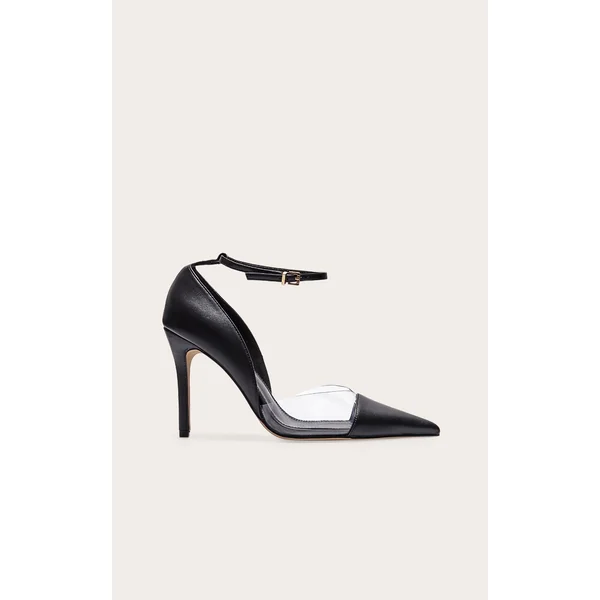 Black Pu Point Toe Perspex High Heel Courts