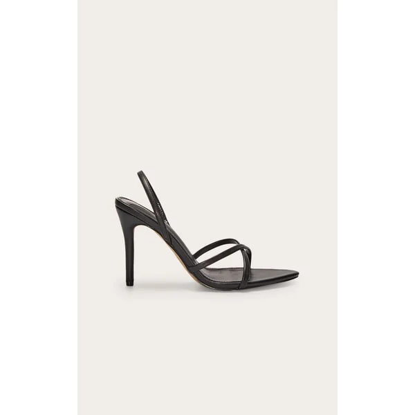 Black Pu Point Toe Sling Back High Stiletto Heel Sandals