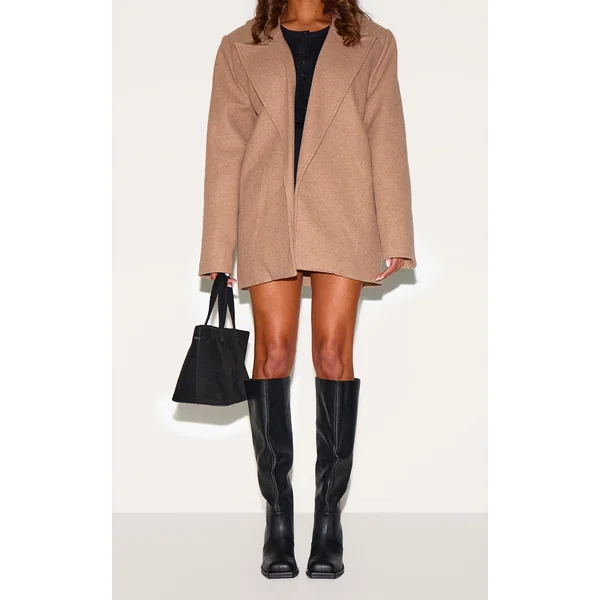 Black Pu Square Toe High Block Heel Knee High Boots