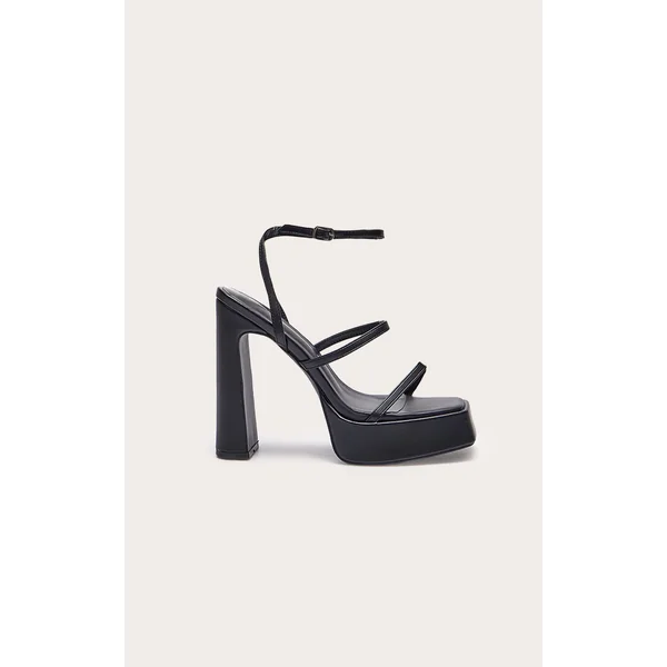Black Pu Square Toe Platform Heel Sandals