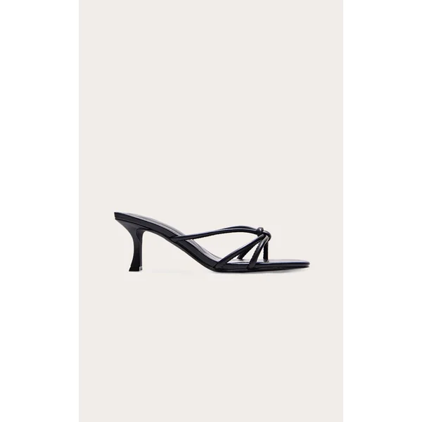 Black PU Wide Fit Square Toe Knotted Heeled Mules