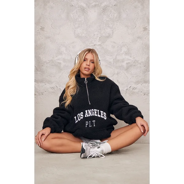 Black Quarter Zip Pocket Detail Fleece