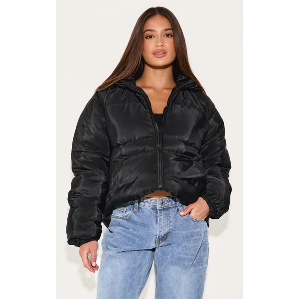 Black Quilted Hooded Puffer Coat