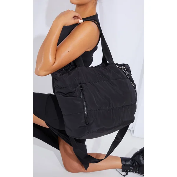 Black Quilted Oversized Tote Bag