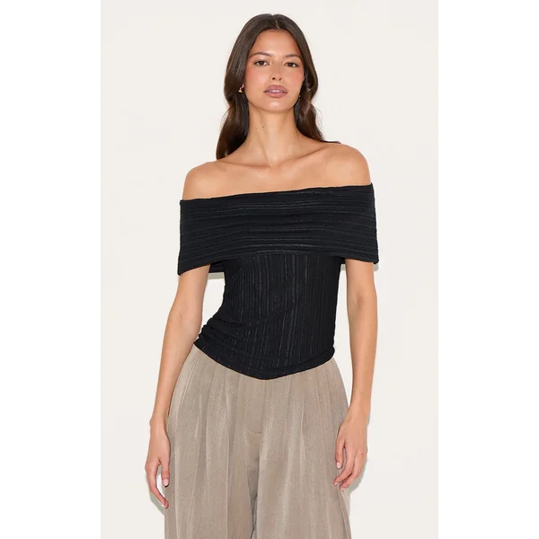 Black Rib Style Fold Over Top