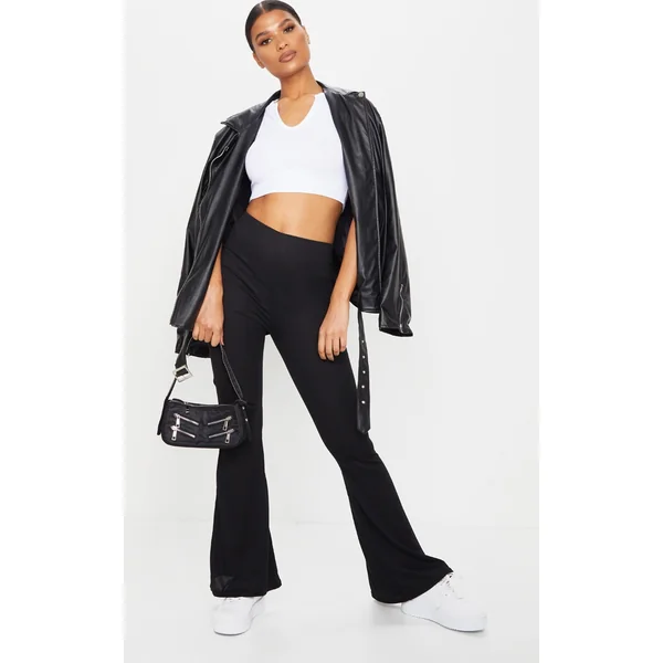 Black Ribbed Flared Pants