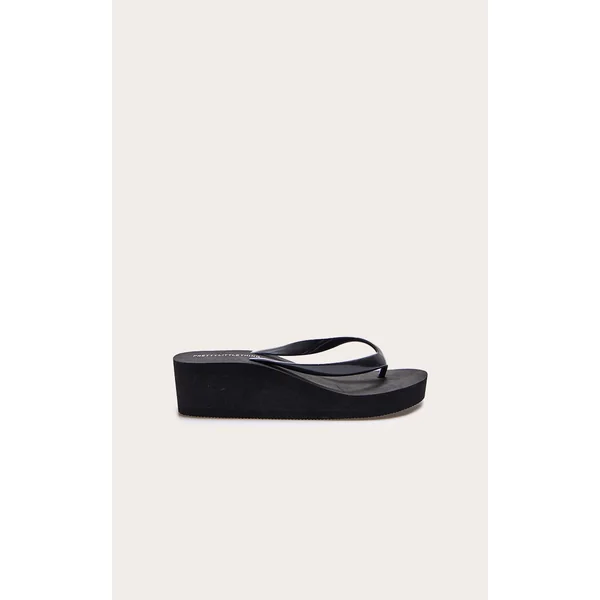 Black Round Toe Simple Platform Flip Flops