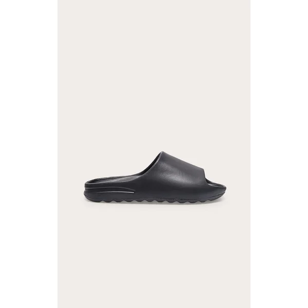 Black Rubber Ribbed Sole Slides