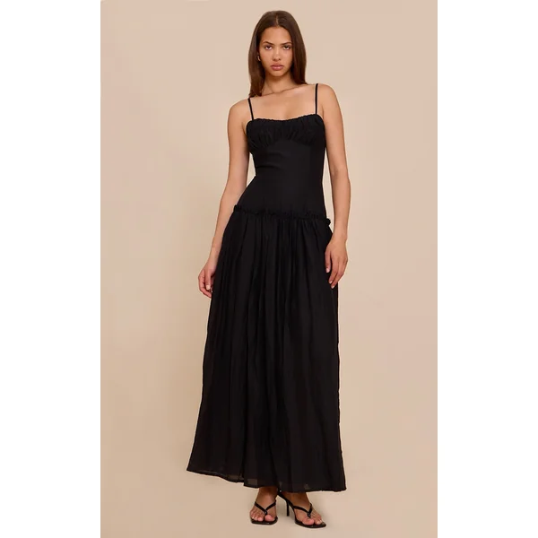 Black Ruched Bust Drop Waist Maxi Dress
