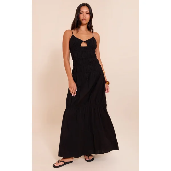 Black Ruched Cut Out Maxi Dress
