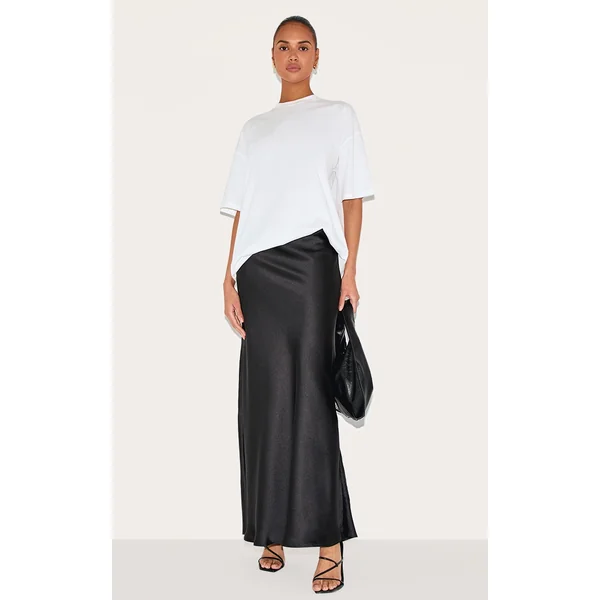 Black Satin Floaty Maxi Skirt