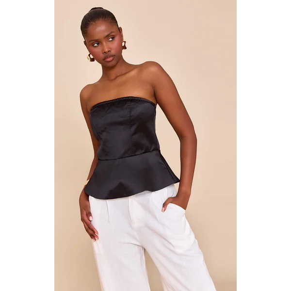 Black Satin Peplum Corset