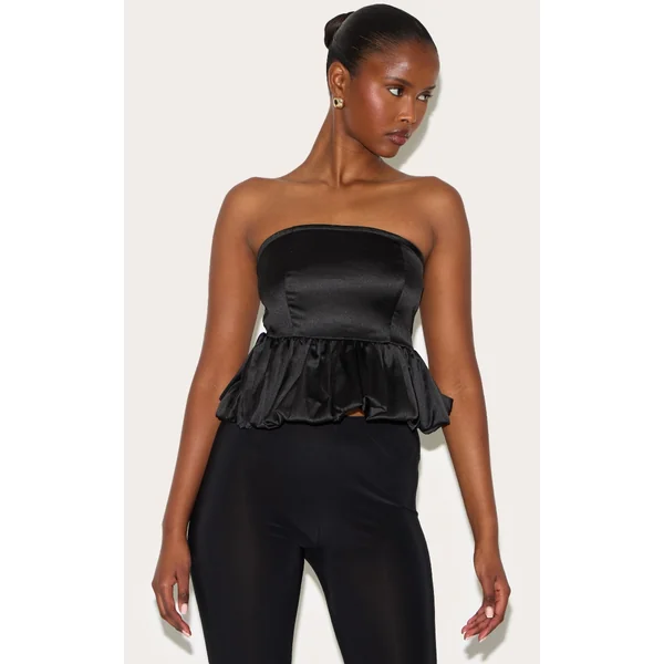Black Satin Puffball Top