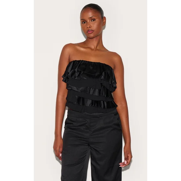 Black Satin Ruffle Bandeau