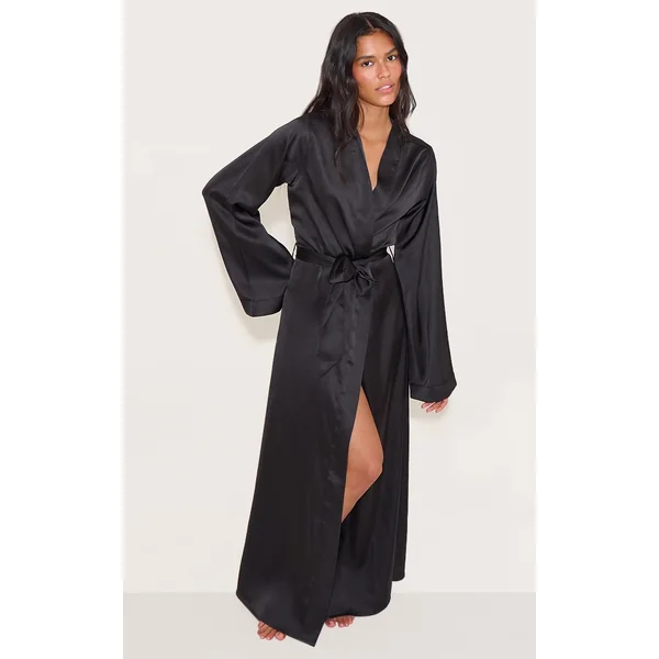 Black Satin Sleepwear Maxi Robe