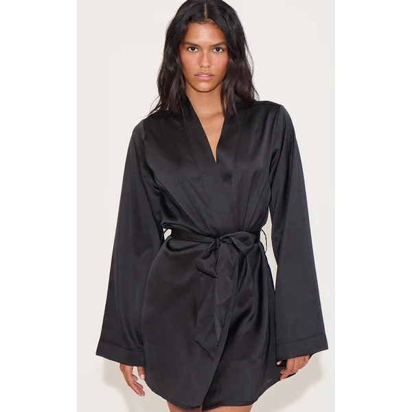 Black Satin Sleepwear Robe