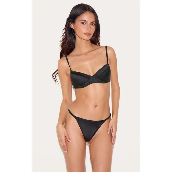 Black Satin Underwired Lingerie Set