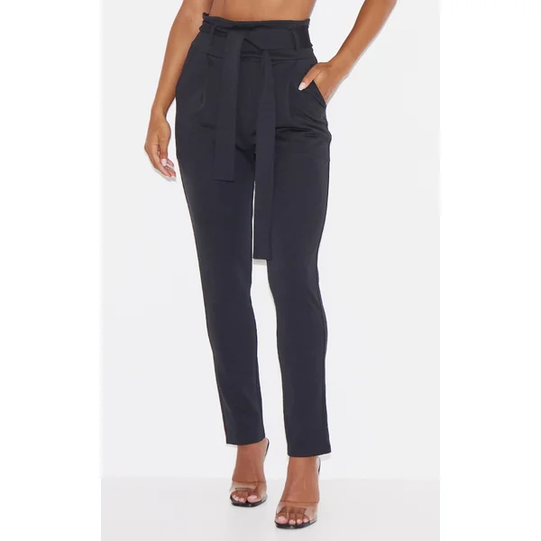 Black Scuba Tie Waist Cigarette Pants