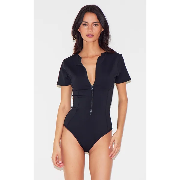 Black Scuba Zip Up Swimsuit