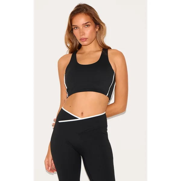 Black Sculpt Double Layer Padded Contrast Binding Sports Bra