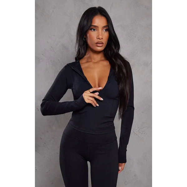 Black Sculpt Long Sleeve Hooded Gym Jacket